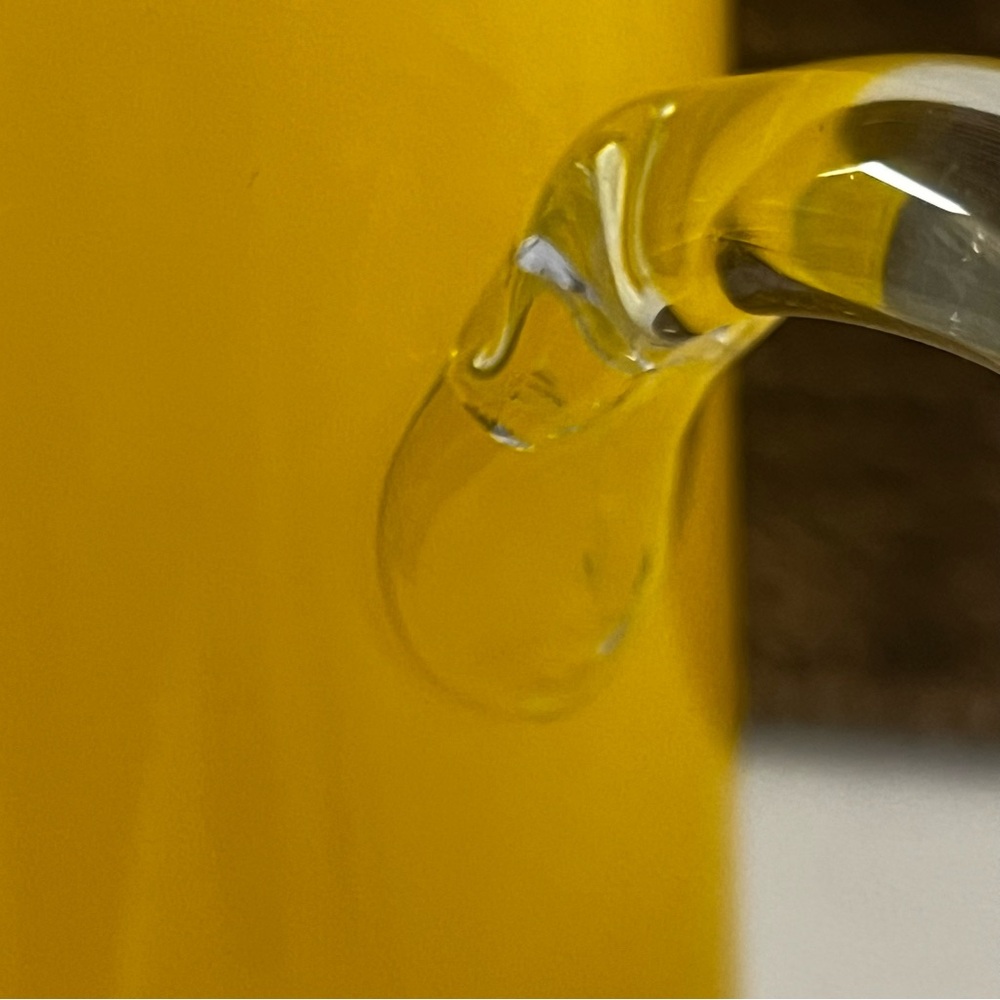 Vintage MCM Yellow Glass Beverage Pitcher With Clear Applied Handle - Picture 8 of 14